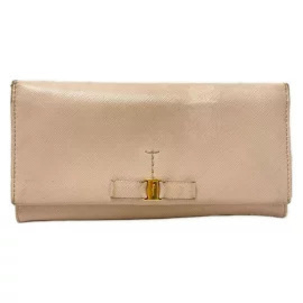Salvatore Ferragamo Salvatore Vara Long Wallet Ribbon Pink Leather